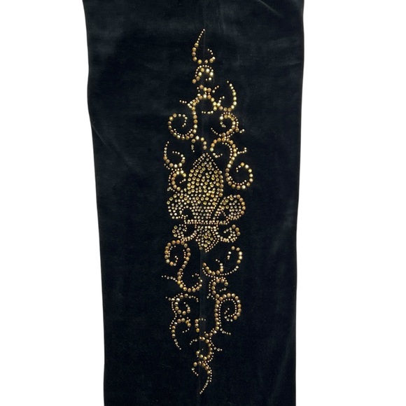 BCBG Maxazria Women Large Velour Track Pants Black with Gold Rhinestone - Picture 5 of 8